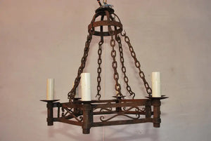 French 1920's hands forged wrought iron chandelier