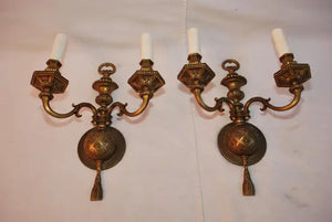 Elegant large 1920's brass sconces