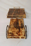 Elegant 1960's goat skin bar cart design by Aldo Tura