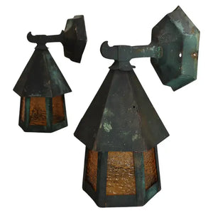 Pair of 1920's copper outdoor sconces