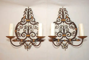 Rare pair of French 1920' wrought iron sconce