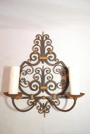 Rare pair of French 1920' wrought iron sconce