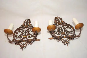 Rare pair of French 1920' wrought iron sconce