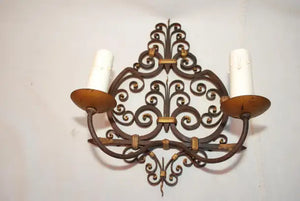 Rare pair of French 1920' wrought iron sconce