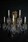 Rare large pair of French brass and crystals sconces