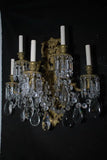 Rare large pair of French brass and crystals sconces