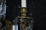 Rare large pair of French brass and crystals sconces