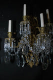 Rare large pair of French brass and crystals sconces