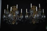 Rare large pair of French brass and crystals sconces