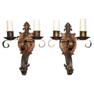 elegant pair of 1920's wrought iron sconces