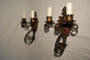 elegant pair of 1920's wrought iron sconces