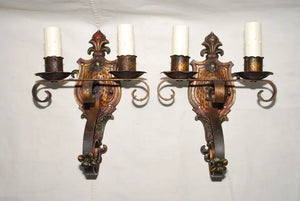 elegant pair of 1920's wrought iron sconces