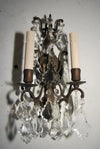Elegant pair of Italian 1920's bronze/crystals sconces
