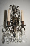 Elegant pair of Italian 1920's bronze/crystals sconces