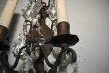 Elegant pair of Italian 1920's bronze/crystals sconces