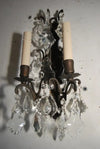 Elegant pair of Italian 1920's bronze/crystals sconces