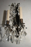 Elegant pair of Italian 1920's bronze/crystals sconces