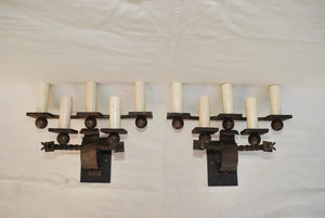 Rare large French 1920's wrought iron sconces