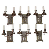 Rare set of six 1920's brass and silver sconces