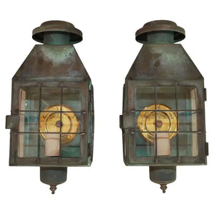 Pair of 1940's brass outdoor sconces ( we have another pair but bigger )