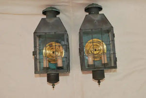 Pair of 1940's brass outdoor sconces ( we have another pair but bigger )