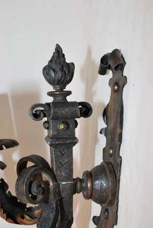 A beautiful large and rare 1920's French wrought iron sconces