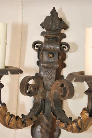 A beautiful large and rare 1920's French wrought iron sconces