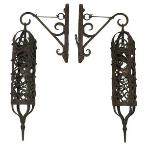 Elegant pair of 1940's brass outdoor sconces