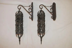 Elegant pair of 1940's brass outdoor sconces