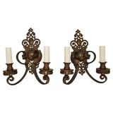 Large and elegant pair of 1920's brass sconces