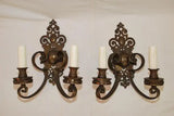 Large and elegant pair of 1920's brass sconces