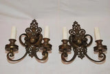 Large and elegant pair of 1920's brass sconces