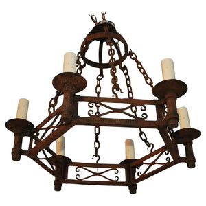 French 1920's hands forged wrought iron chandelier