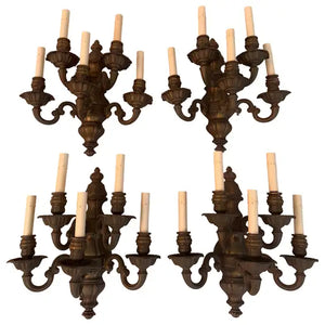 Rare large set of four 1940's solid brass sconces