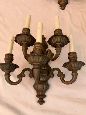 Rare large set of four 1940's solid brass sconces
