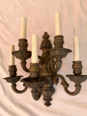 Rare large set of four 1940's solid brass sconces