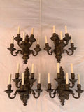 Rare large set of four 1940's solid brass sconces