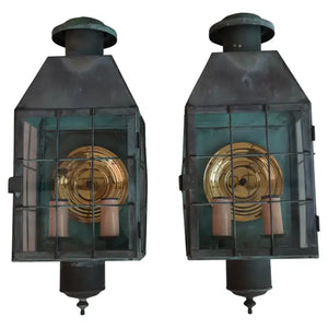 Large 1940's brass outdoor sconces