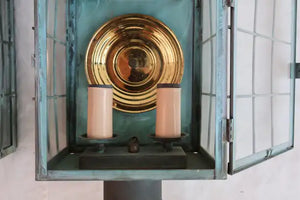 Large 1940's brass outdoor sconces