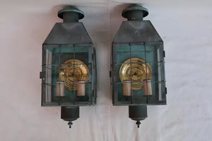 Large 1940's brass outdoor sconces