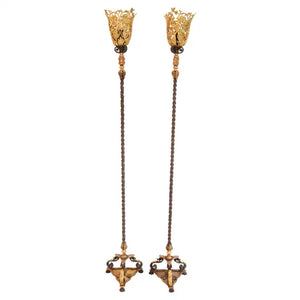 Beautiful pair of 1920's iron/bronze/brass torchiere