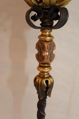 Beautiful pair of 1920's iron/bronze/brass torchiere