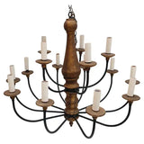 Large 1940's wrought iron and wood chandelier