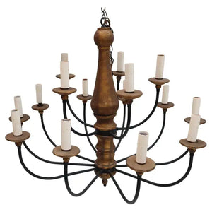 Large 1940's wrought iron and wood chandelier