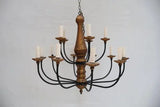 Large 1940's wrought iron and wood chandelier