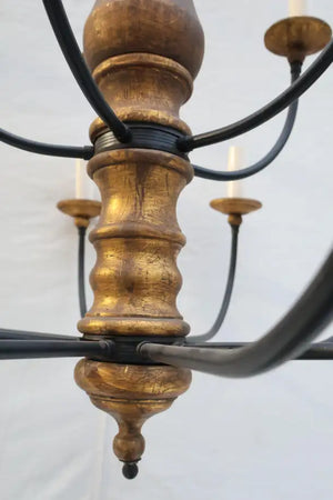 Large 1940's wrought iron and wood chandelier
