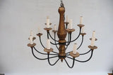 Large 1940's wrought iron and wood chandelier