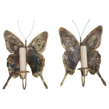 Elegant small pair of 1970's butterfly brass sconces, ( brutalist style )