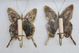 Elegant small pair of 1970's butterfly brass sconces, ( brutalist style )