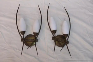 Rare and large sexy French 1950's sconces, ( we have the matching chandelier )